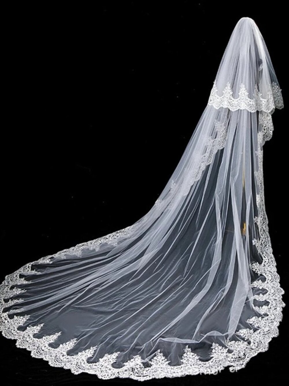 118" Wide Lace Applique Long Cathedral Veil White